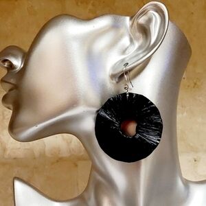 Oversized Black Rattan Fan Circle Drop Earrings